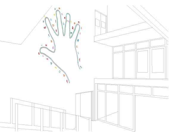 situatietekening vanaf de tweede verdieping met zicht op het ontwerp © André Boone