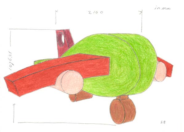 kleurpotloodtekening van een vliegtuig © André Boone