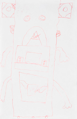 tekening van een van de leerlingen van klas 4 van een mens machine